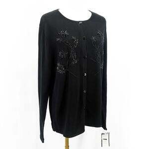 VTG Paradiso Women’s Black Beaded Floral Button-Up Cardigan Sweater NWT Size M